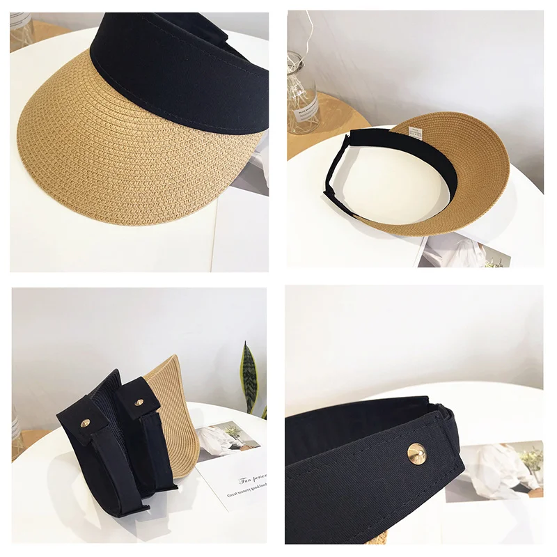 Magic Tape Panama Women Straw Hat Empty Top 2020 Women's Summer Hat Sun Protection Outdoor Sports Fishing Beach Chapeau MZ010