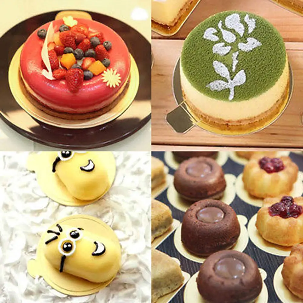 100pcs/pack Cake Cardboard Mini Cake Boards Cupcake Dessert Tray Multi Shape Paper Golden Base Pastry Decorative Kit Party