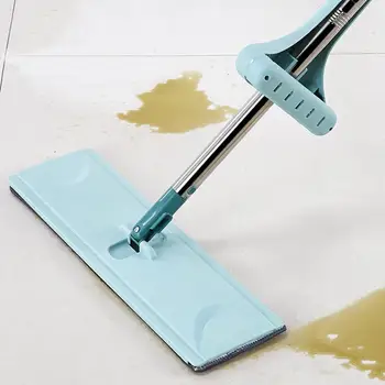 

Flat Squeeze Mop Hand-free Microfiber Space Saving Elastic Cotton Handle Large Panel Mop Automatic Spin Self Cleaning Lazy Mop
