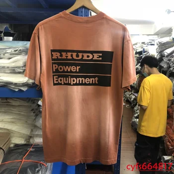 

Men Women Loose Rhude POWER EQUIPMENT Tee Best Quality Digital Lightning Print Washed Do Old Rhude T shirt