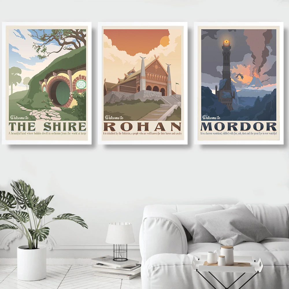 

Nordic Vintage Travel Poster Tolkien Middle earth The shire illustration Landscape Art Canvas Painting Wall Pictures Home Decor