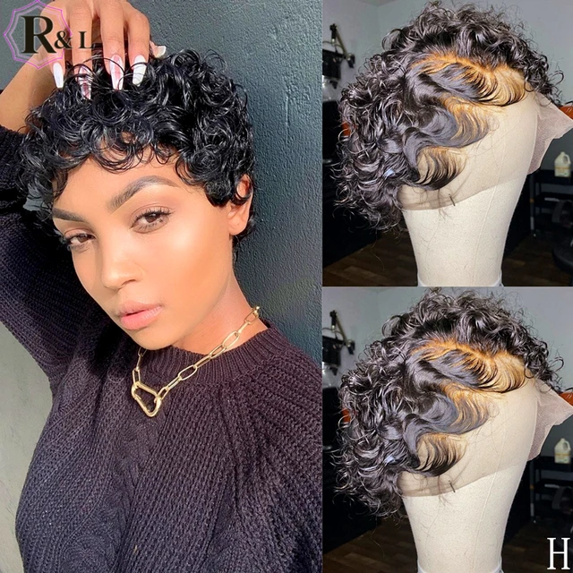 RULINDA 180% Density Pixie Cut Wavy 13X4 Lace Front Human Hair Wigs Short Wavy Brazilian Remy Hair Lace Wigs With Baby Hair 1
