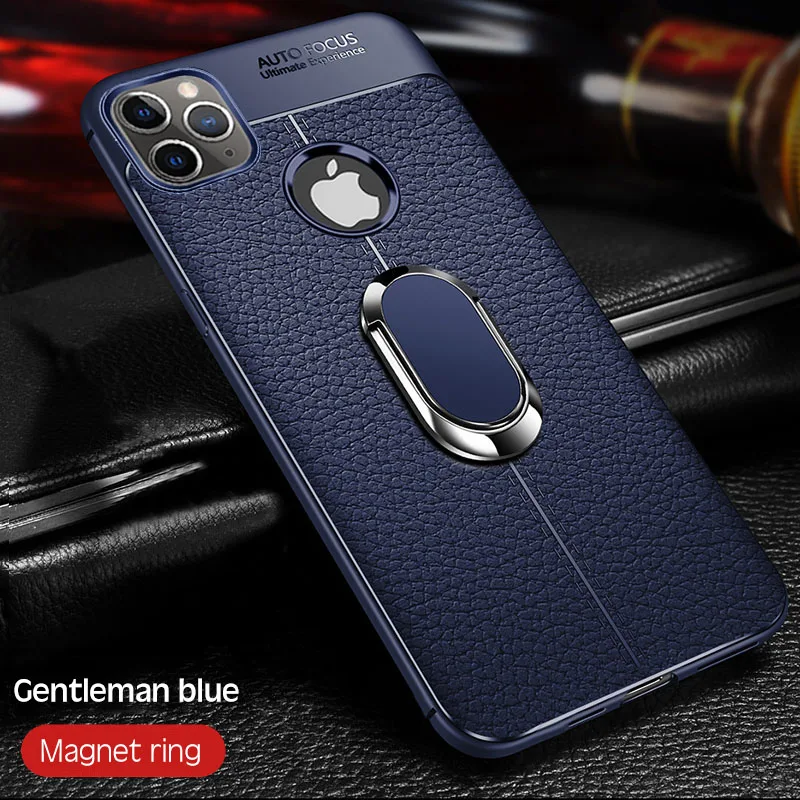 Мягкий силиконовый кожаный чехол для телефона iPhone 11 Pro XS MAX XR X с магнитным автомобильным держателем чехол для iPhone 7 8 6 6S Plus Capa - Цвет: Blue