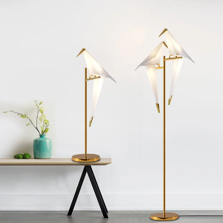 Art Deco Bird Paper Floor lamp Bedroom Studio living room lamp stand origami light Study Bedside Reading table gold floor lamp
