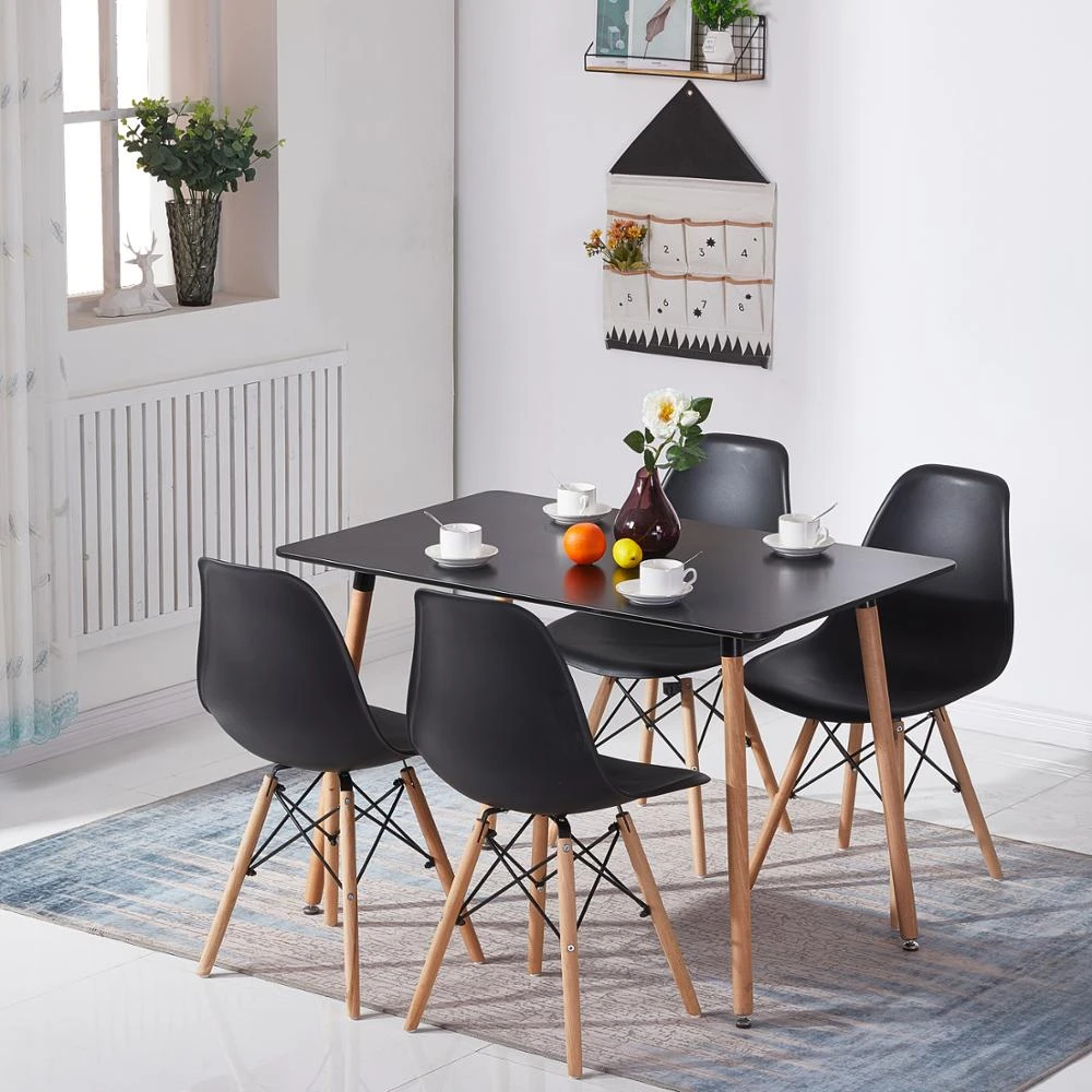 Dining Table Set 4 Chairs Rectangular Dining Table Wood Legs Plastic Chairs For Dining Room Kitchen Restaurant Home Furniture Dining Room Sets Aliexpress