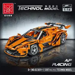 MORK – blocs de construction de voiture de course à grande vitesse 1:14, 1397 pièces, Orange, célèbre Super voiture de Sport, briques MOC, cadeaux 