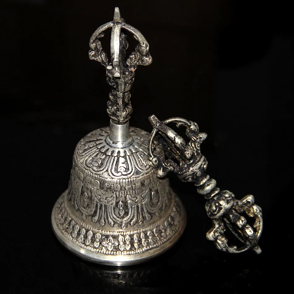 Tibetan Buddhist Meditation Bell and Dorje Set Made from traditional  Tibetan formula of 7 metals (7-Inch)