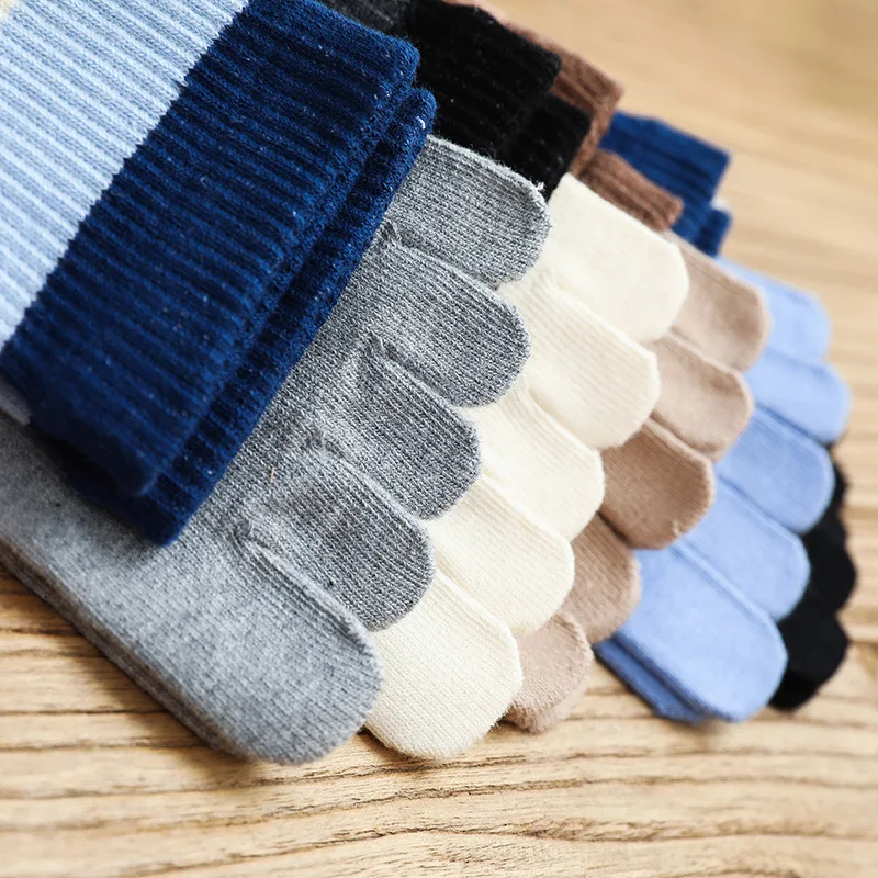 5 Pairs Man Thick Toe Socks Autumn Winter Cotton Socks with Fingers Japanese Style Harajuku Striped Compression Five Toed Socks