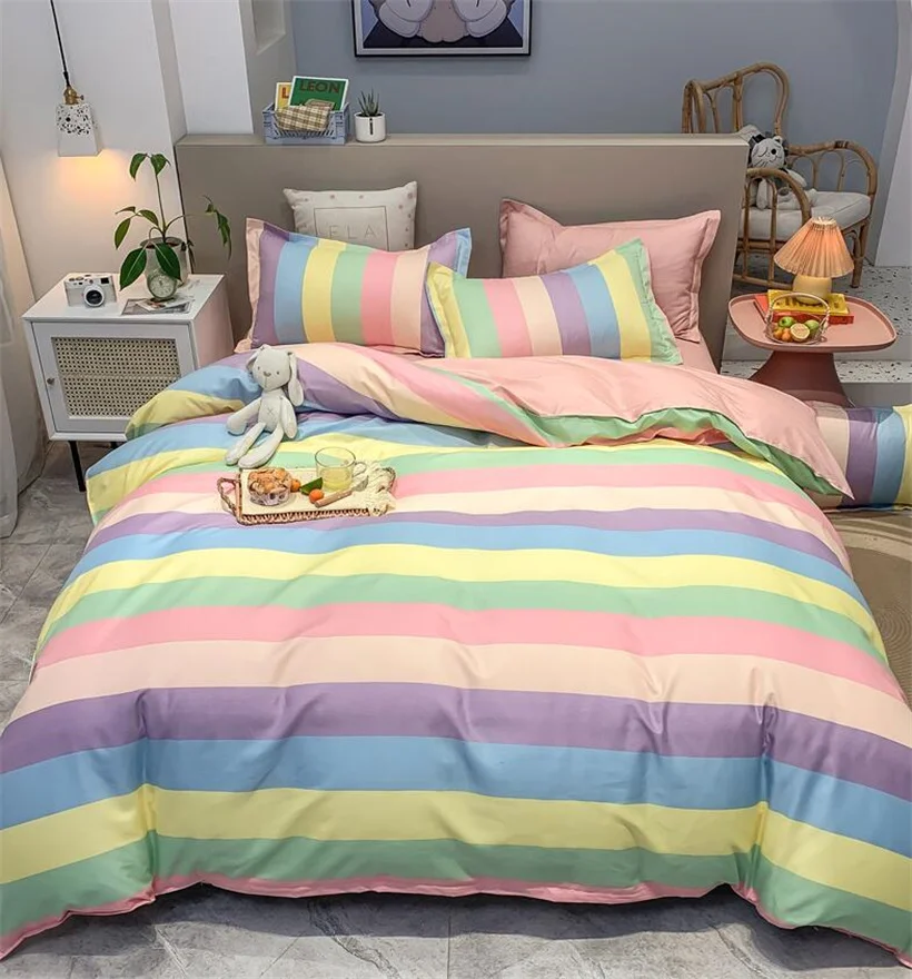 Rainbow Bedding Set Cartoon Printed Bed Linen Sheet Adult Kids Childs