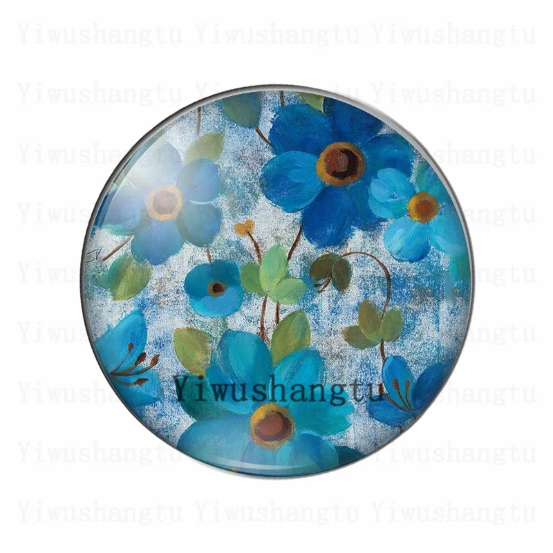 Fashion bule beautiful flowers 10pcs mixed 12mm/20mm/25mm/30mm Round photo glass cabochon demo flat back Making findings