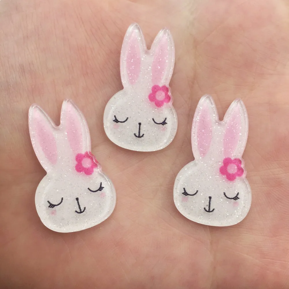 

10PCS Lovely Colorful Glitter Rabbit Flatback Acrylic Sheet Rhinestone Miniature Pattern Applique DIY Ornaments Crafts