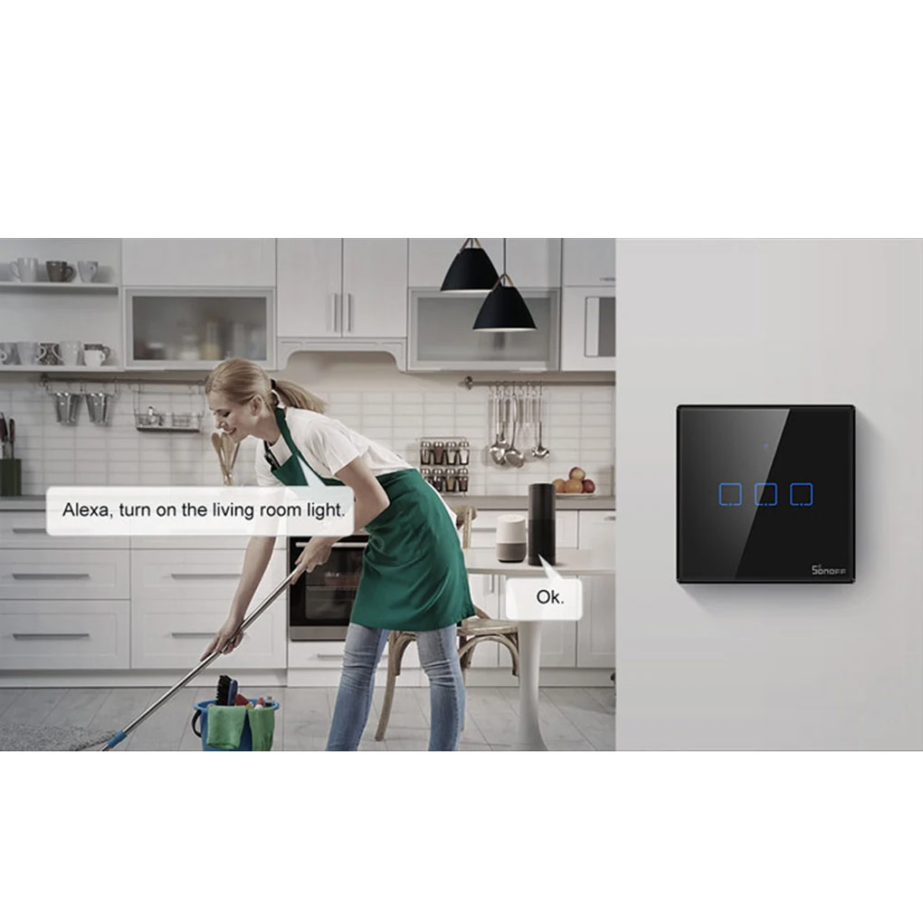 Интеллектуальный выключатель света SONOFF T3 1/2/3 серии TX Wifi светильник выключатель закаленное Стекло поверхности Смарт-поставляет Великобританию Стандартный