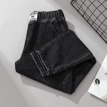 

Women Jeans Elastic Mid Waist Plus Size Cotton Loose Black Ankle-length Denim Femme Harem Pants 4xl
