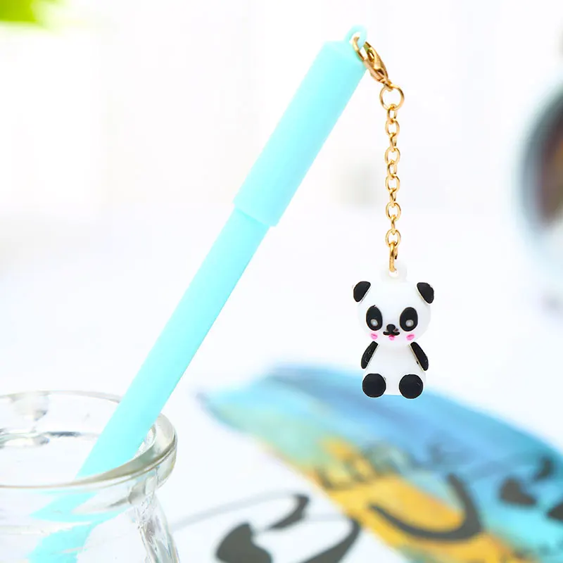 blue 1pc Креативная гелевая ручка с подвеской Kawai Panda, милый корейский мультяшный карамельный цвет, школьный офисный материал, кавайный синий подарок для детей - Цвет: blue 1pc