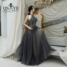 QSYYE Длинные Выпускные платья тюль Холтер спинки vestidos largos украшенное бисером с длиной до пола формальное вечернее платье вечерние платья