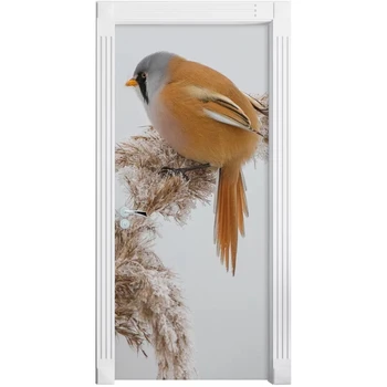 

3D Sticker Color Bricks Pulling Door Home Orange Little Bird Decor Paste Self Adhesive Waterproof Wallpaper Print Art Picture