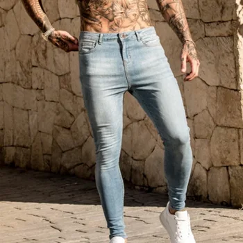 

Casual Full Men Pants Fashion Washed Denim Pants Hip Hop Jeans Streetwear Slim Fit Stretch Biker Jeans Male Pencil Denim Trouser