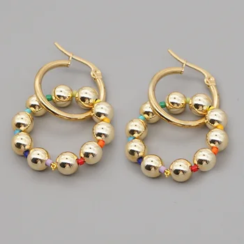 

Go2boho 4mm/6mm Gold Color Beads Earrings Women Handmade Stainless Steel Hoop Earring New 2021 Jewelry Wholesale Earring