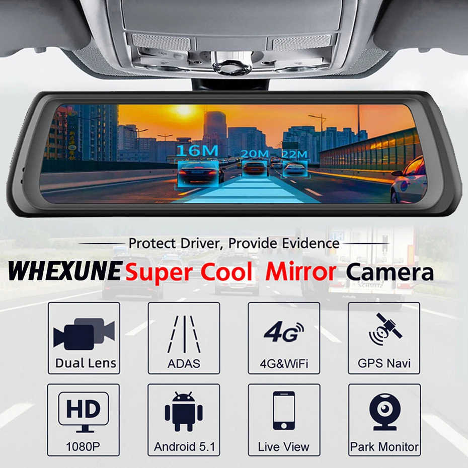 WHEXUNE 9,8" Android ADAS Автомобильная камера DVR заднего вида 4G камера видео рекордер с двумя камерами s dash cam Регистратор зеркало заднего вида