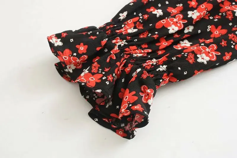 Женское элегантное эластичное платье с воротником стойкой и цветочным принтом