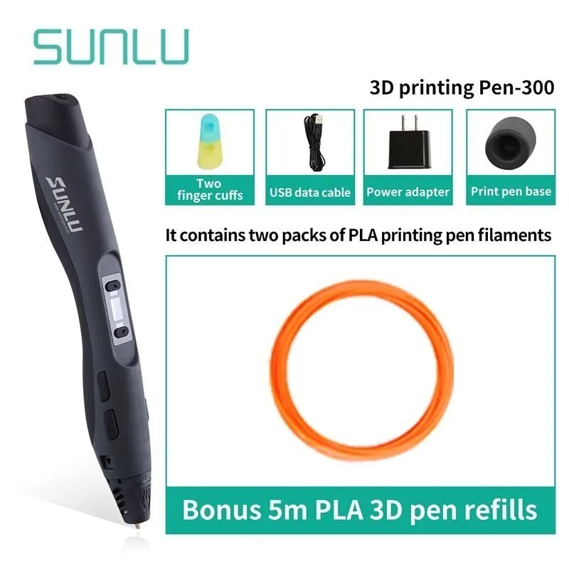 SL-300-Black-5.1 Sunlu 3d принтер ручка черного цвета как лучший подарок для детей и взрослых 3D печать Ручка Поддержка ABS/PLA нити заправки 1,75 мм - Цвет: SL-300-Black-5.1