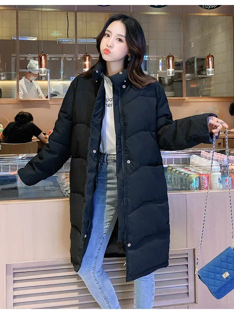 Winter Cotton Clothes Female New Long Loose Cotton Jacket Solid Color Pregnancy Down Jacket Coat