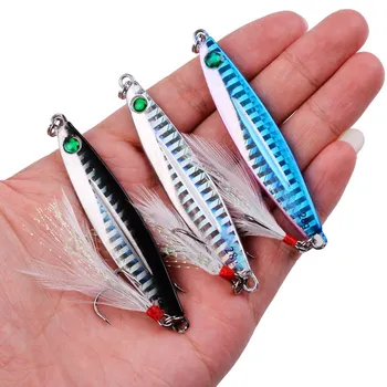 

Metal Jig Spoon 7-40G Artificial Bait Shore Fishing Jigging Super Hard Lead Fish Sea Bass Fishing Lure Leurre with Feather Hook