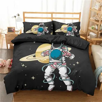 

ZEIMON 3D Cartoon Astronaut Bedding Set For Children/Kids Duvet Cover Set Quilt/Blanket Cover Comforter Bedclothes 2/3pc