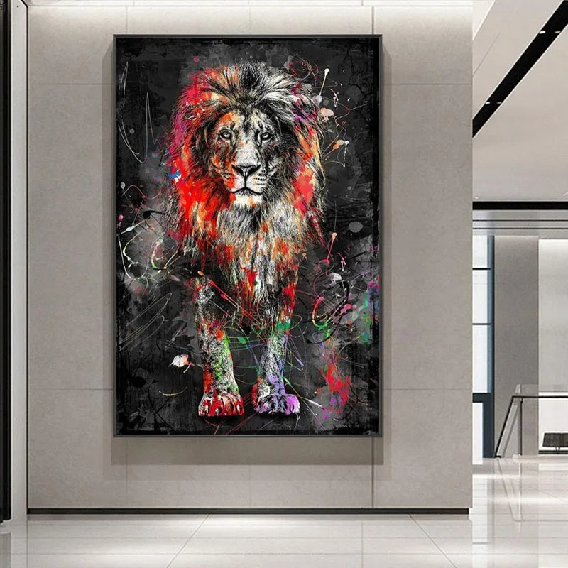 

Abstract Colorful Lion Canvas Paintings on The Wall Art Posters and Prints Modern Animals Wall Cuadros Pictures Home Decoration