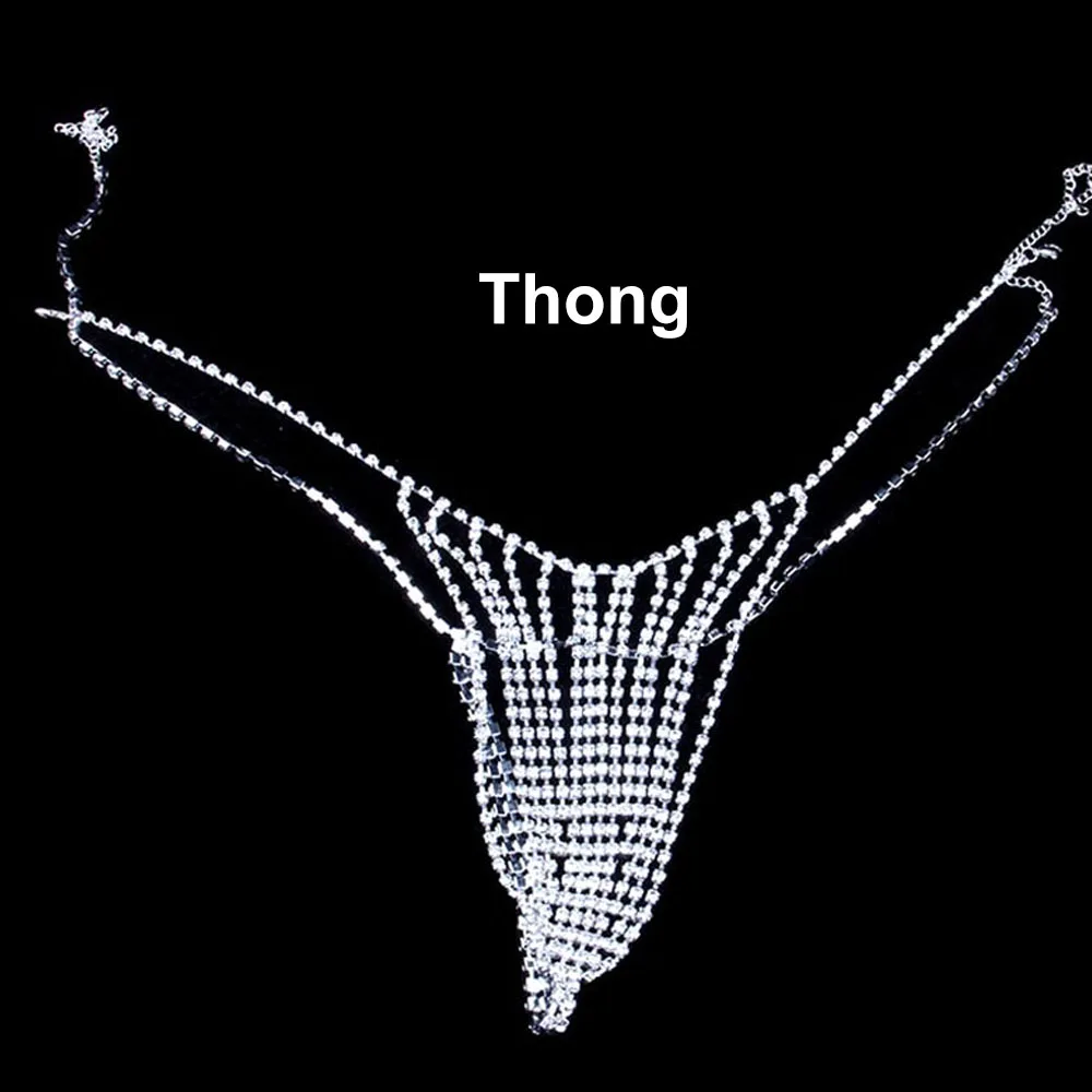 Thong Stonefans пикантные Стразы нижнее белье стринги и бра трусики, нательная цепочка для Для женщин Бикини ювелирные изделия с украшением в виде кристаллов тела жгут нижнее бельё для девочек цепи - Окраска металла: Thong