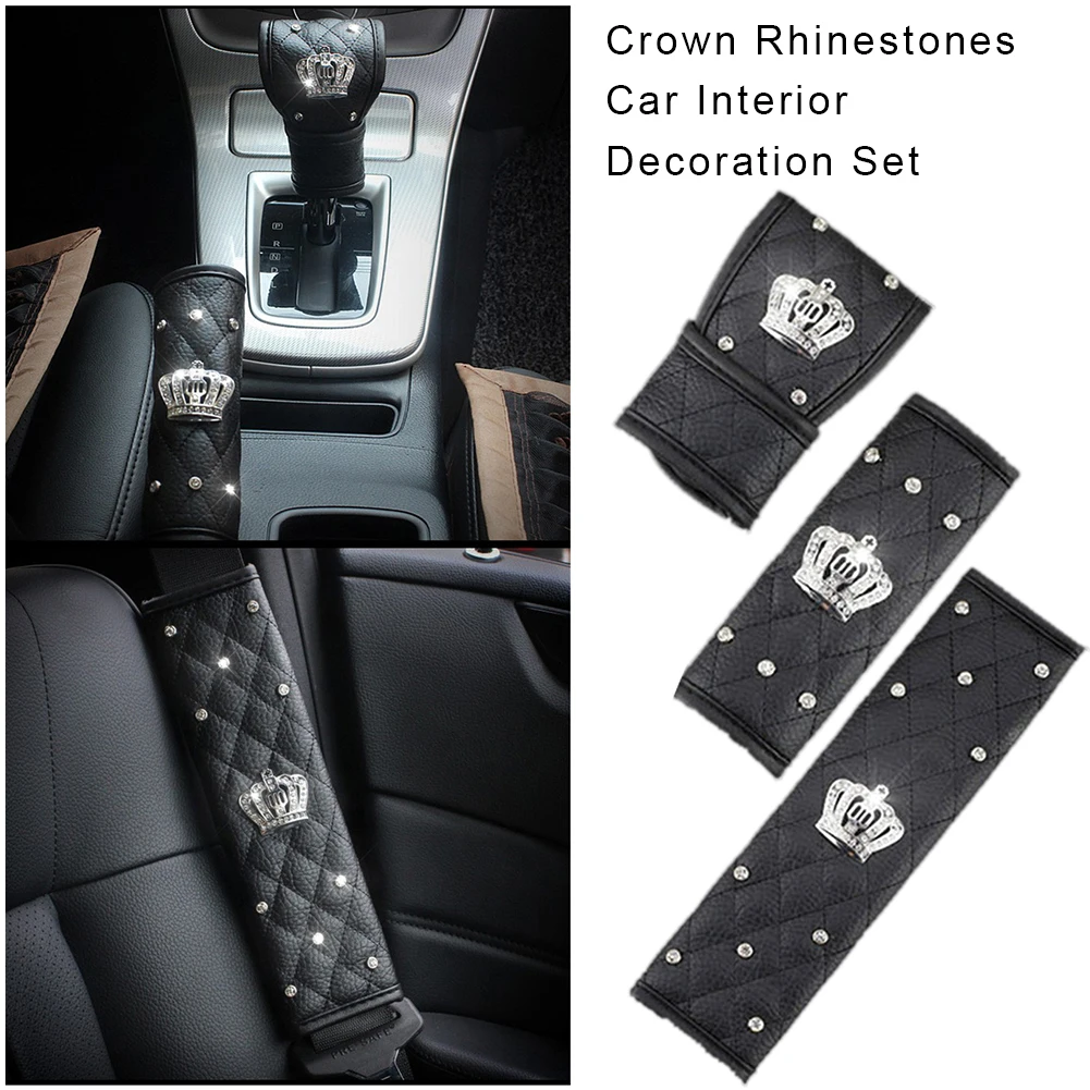 Universal Car Seat Belt Cover Hand Brake Gear Cover Shoulder Protection Set Rhinestones Leather Belt Sheath For All Cars hand brake cover,gear head cover
