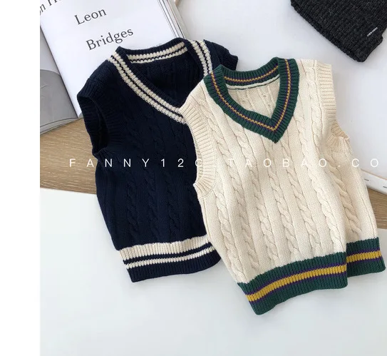 Tong домашняя одежда для мальчиков; От 1 до 3 лет; осенняя одежда для малышей; вязаный жилет для детей в английском стиле; льняной свитер с цветочным принтом