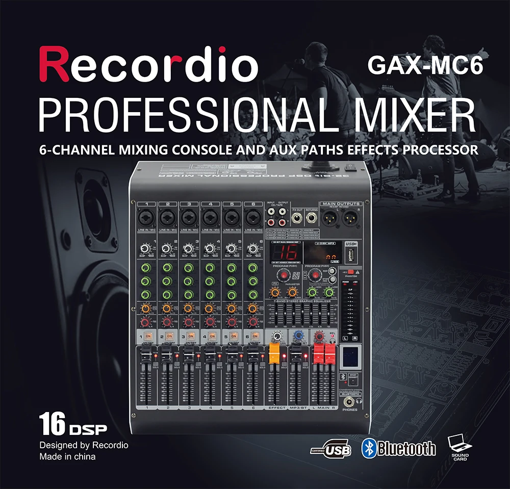 Digital de Mixagem com Efeito Reverb para Casa Mixador de Interface ao Vivo Profissional de 6 Mixer Canais Console Karaokê Usb - Image 5