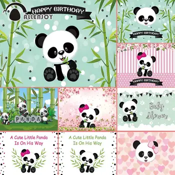 

Allenjoy Panda Birthday Photography Backdrop Bamboo Forest Decor Custom Background Wall Photo Shoot Photophone Photocall