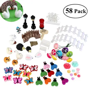 

58pcs Miniature Plant Pots Bonsai Craft Micro Landscape Fairy Garden Ornament DIY mini house Kit Decor Hedgehog Mushroom