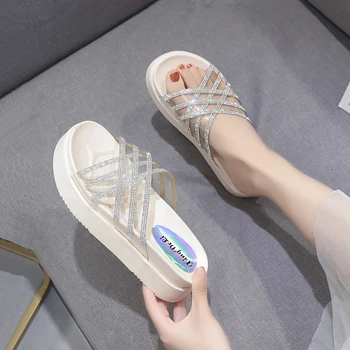 

Female Shoes Womens Slippers Outdoor Slides Platform Fashion Med 2020 Flat Luxury Summer Soft Fabric PU Scandals Shoes Slippers