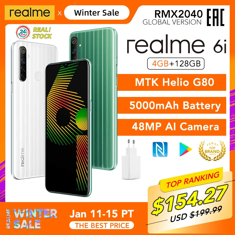 Realme 6i 4 Гб RAM 128 ГБ ROM мобильный телефон Глобальная версия 5000 мАч аккумулятор 6 5