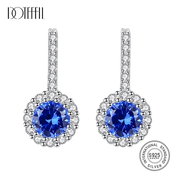 

DOTEFFIL Hot Sale 925 Silver Round Sapphire Brilliant Stud Earrings for Women Elegant 3 Colors Birthstone Engagement Earrings