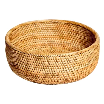 

Hadewoven Round Rattan Fruit Basket Wicker Food Tray Weaving Storage Holder Dinning Room Bowl (Large 10.2 Inch)