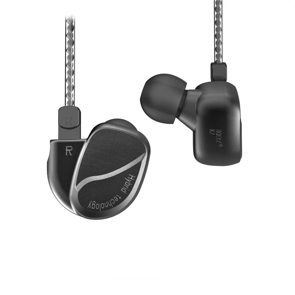 Black no mic BQEYZ K2 гибридные наушники динамический с балансом арматура в ухо HiFi стерео металлический корпус спортивные наушники - Цвет: Black no mic