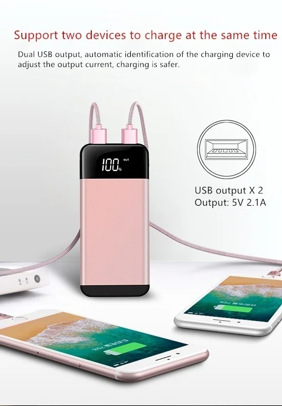 Горячая новинка 10000 мАч Внешний аккумулятор Двойной USB быстрый выход порт Скрытая скобка цифровой светодиодный зеркало тонкий до 15 мм аксессуары для сотовых телефонов