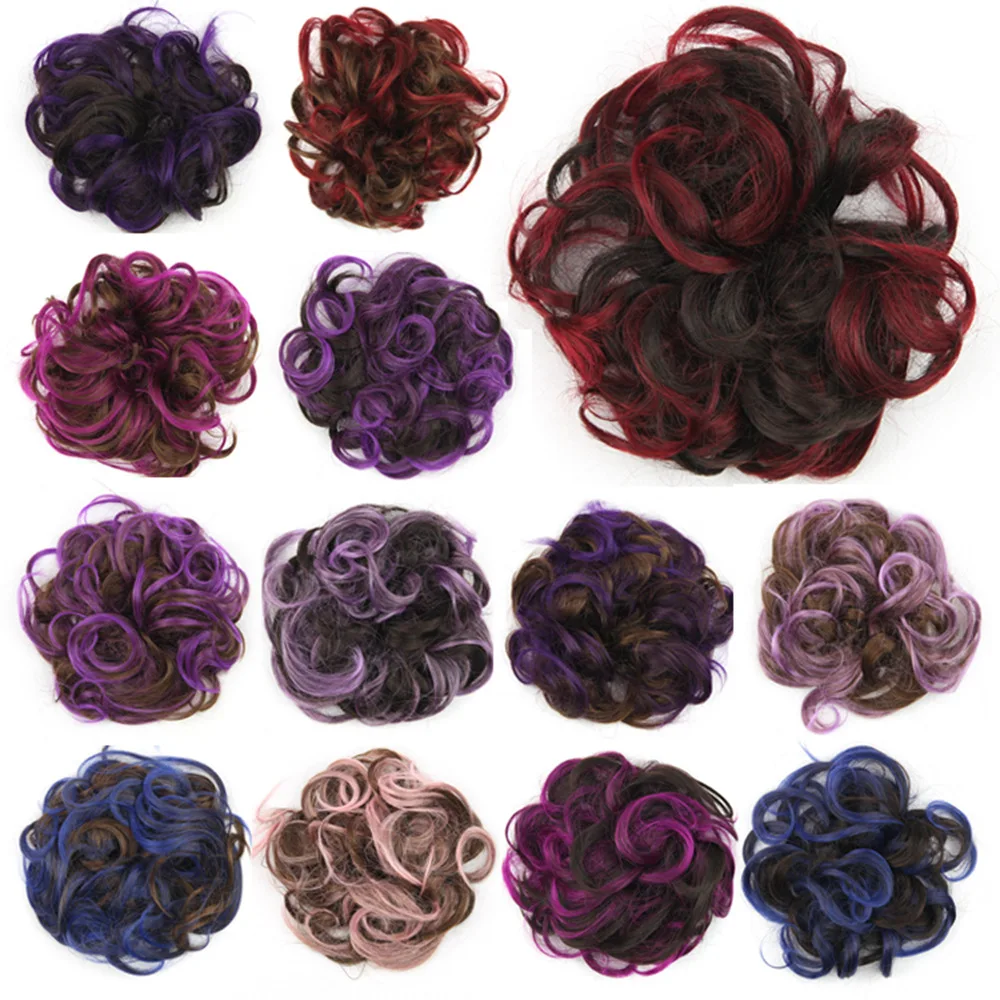 Vigorous Synthetic Hair Chignon Donut Curly Hair Bun Pad Chignon Elastic Hair Rope Rubber Band Hair Extensions for Women and Kid