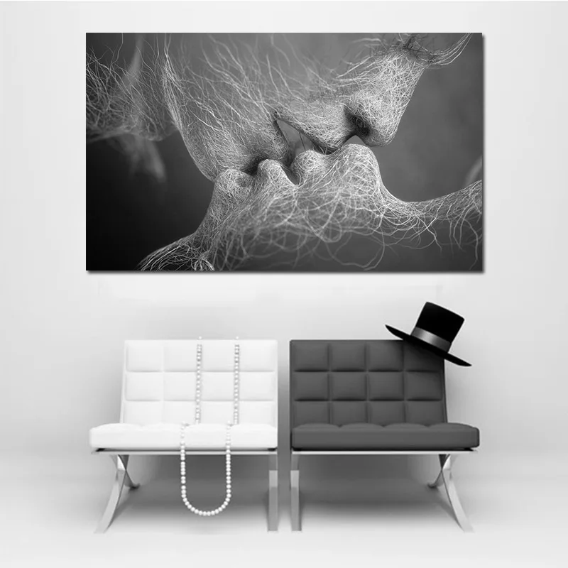 2018 серо белая линия Love Kiss Картина на холсте абстрактный принт постер фотографии