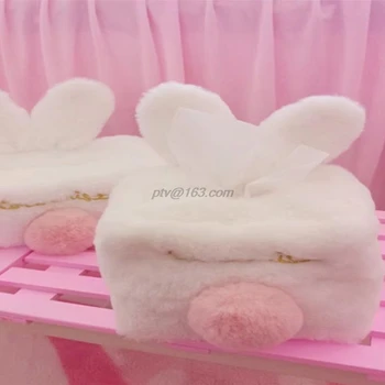 

Cute Cartoon Rabbit Ears Facial Tissue Cover Box Letters Embroidery Plush Paper Napkin Square Rectangle Holder Organizer