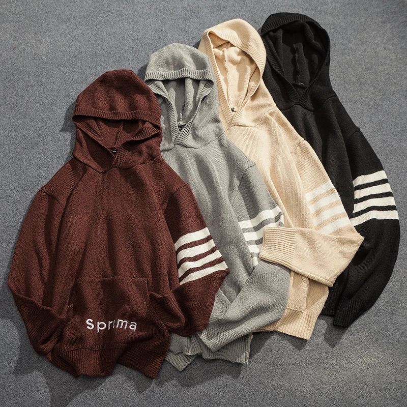

YASUGUOJI New 2019 Autumn Fashion Loose Hooded Sweater Men Japanese Men Sweaters Kangaroo Pocket Knitted Pullover Sweaters