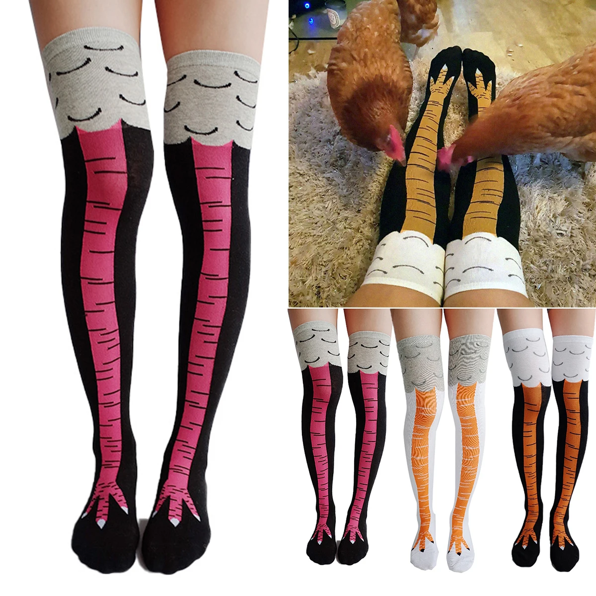 1Pair 3 Styles Fashion Creative Women Chicken Socks With Chicken Print Toe Women 3D Cartoon Thigh Chicken Toe Feet Socks