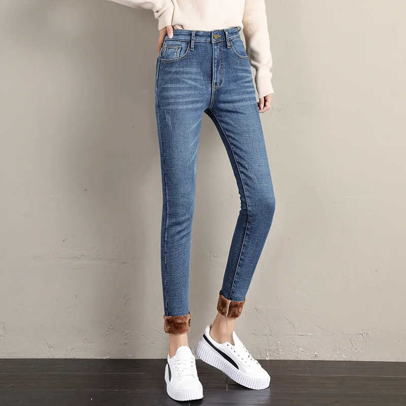 8888 Blue LONG Женские зимние вельветовые джинсы в Корейском стиле, новые модные красные джинсы-карандаш с высокой талией - Цвет: 8888 Blue LONG