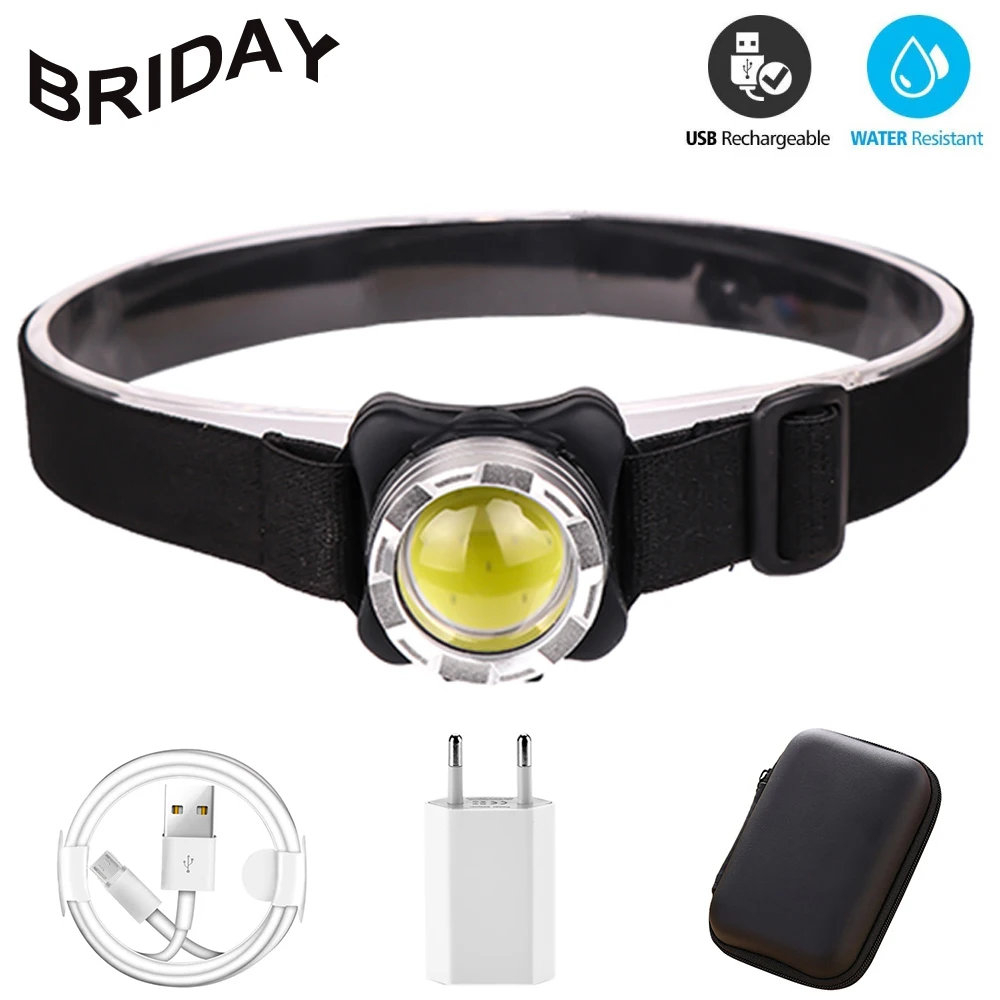 

3000LM COB LED Headlamp USB Rechargeable Headlight Waterproof Head Lamp White Red Lighting with Built-in Battery Light