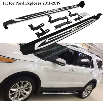 

2Pcs Fit for Ford- Explorer 2011-2019 Aluminium Door Side Step Nerf Bar Running Board Protector - Black & Silver