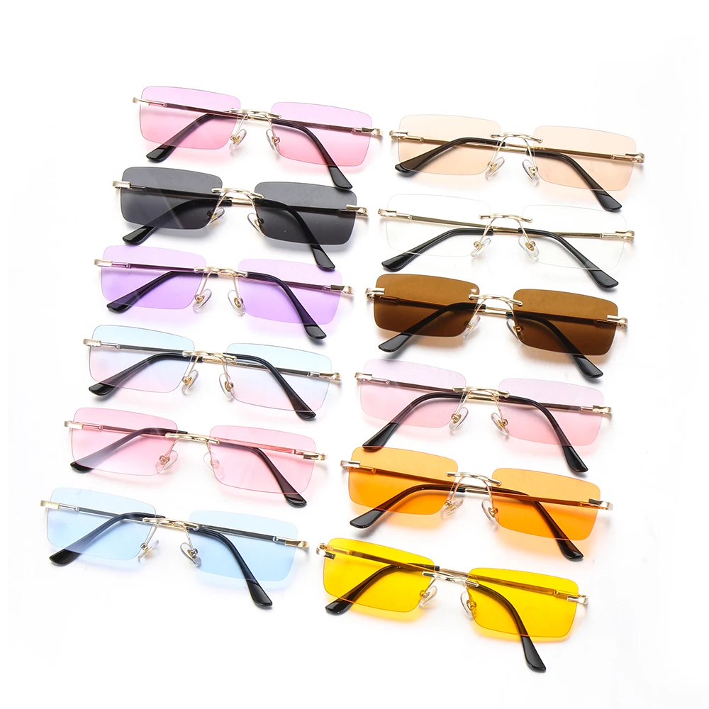 Mode Rectangle sans monture lunettes de soleil Design de luxe femmes unisexe rétro dégradé lunettes lunettes UV400 Streetwear accessoires